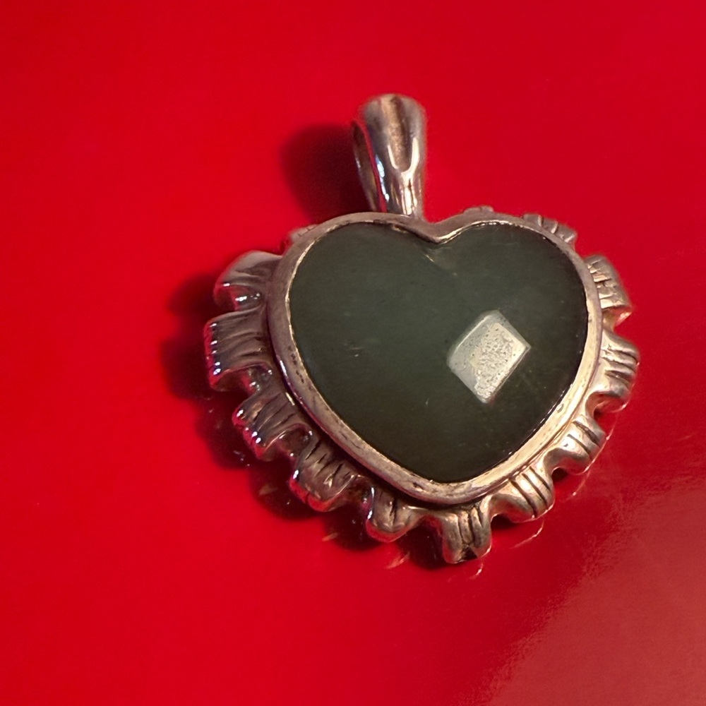 Silver Heart Pendant with Green Stone